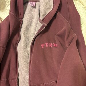 PINK women’s Logo Maroon Zip-Up Hoodie (M) + sweatpants (S)